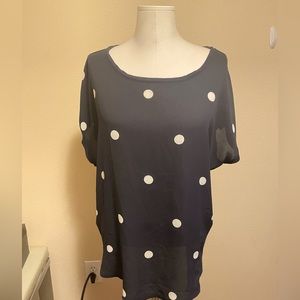 LOFT Polka Dot Mixed Media Top